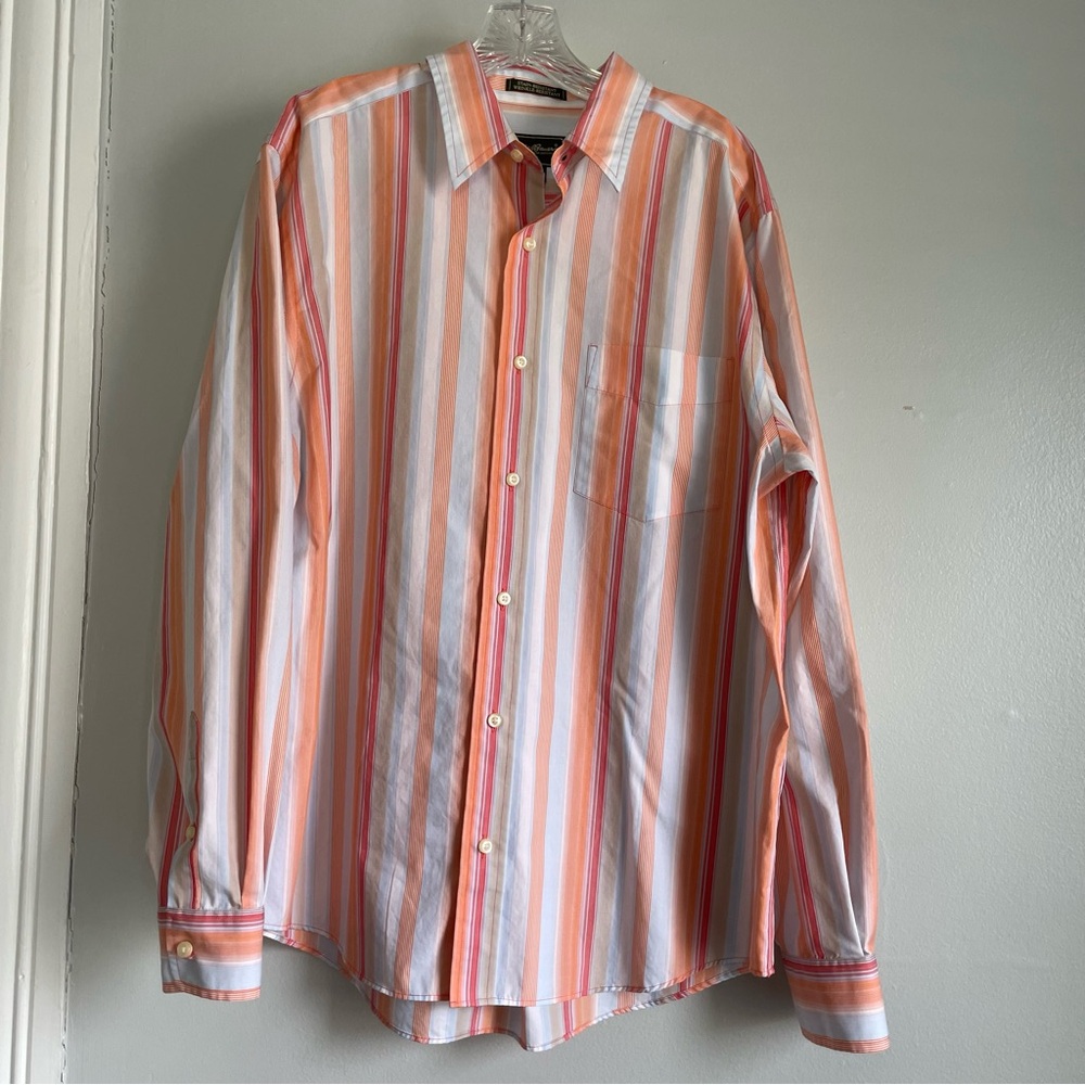 Vintage Eddie Bauer Striped Multicolor Men's Shirt Orange Stain Wrinkle Resist.